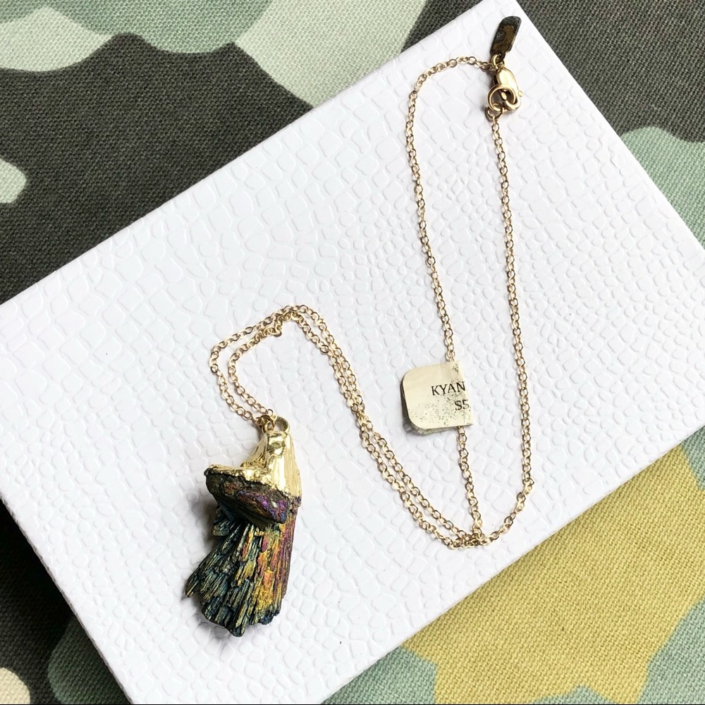 Kyanite Crystal Charm w/Gold necklace Gypsy Boho